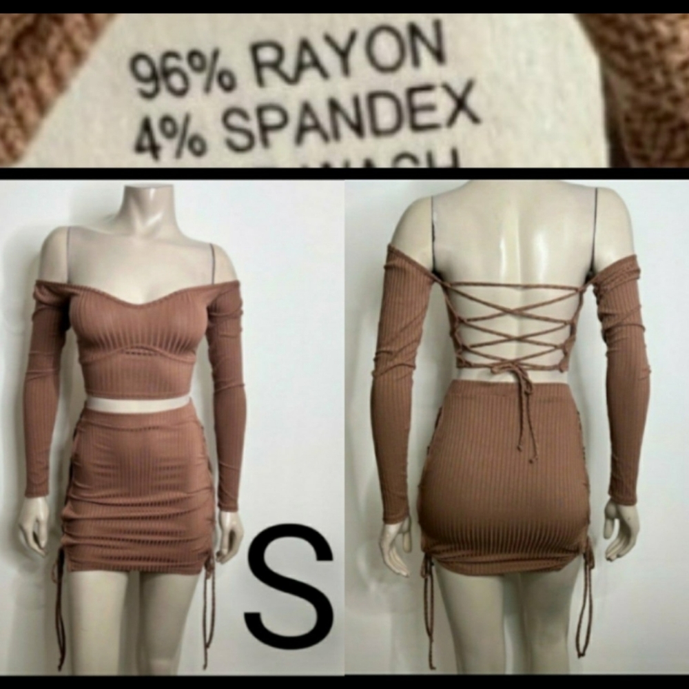 🆕Brown Off Shoulder Sexy Top & Skirt Set   Size S